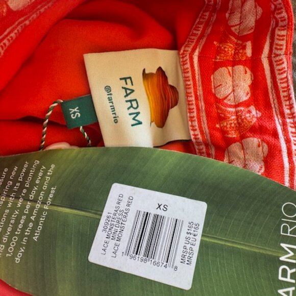 FARM Rio lace linen mini dress, orange monsteras - Picture 5 of 5